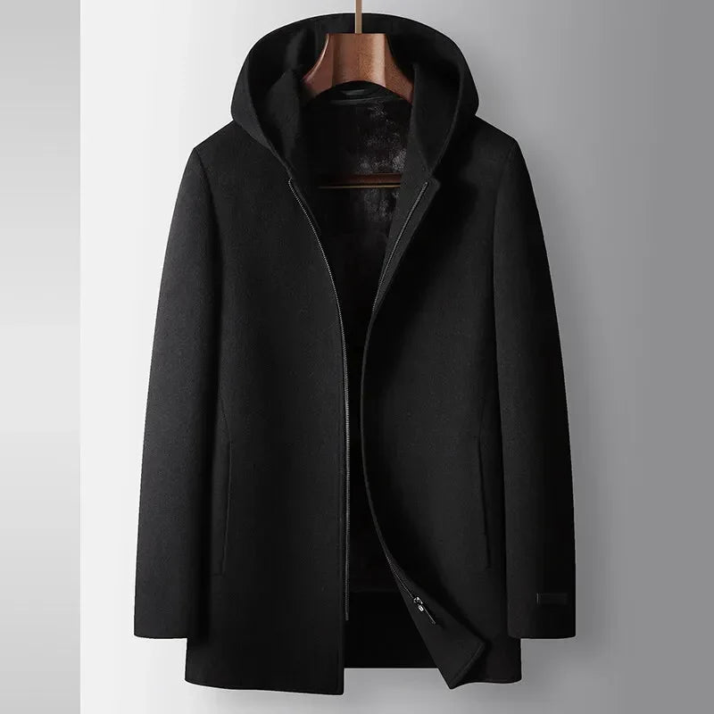 Manteau à capuche 100 % laine