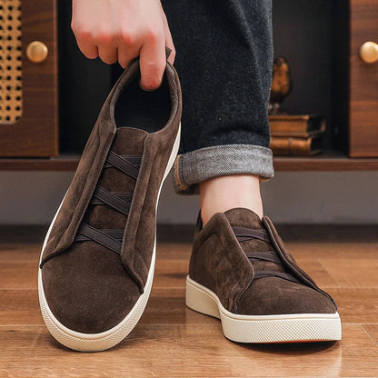 Baskets basses en daim de qualité pour homme, semelles épaisses amortissantes, style moderne et décontracté, confort au quotidien