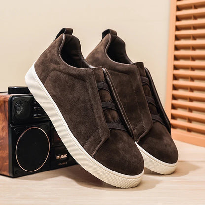 Baskets basses en daim de qualité pour homme, semelles épaisses amortissantes, style moderne et décontracté, confort au quotidien