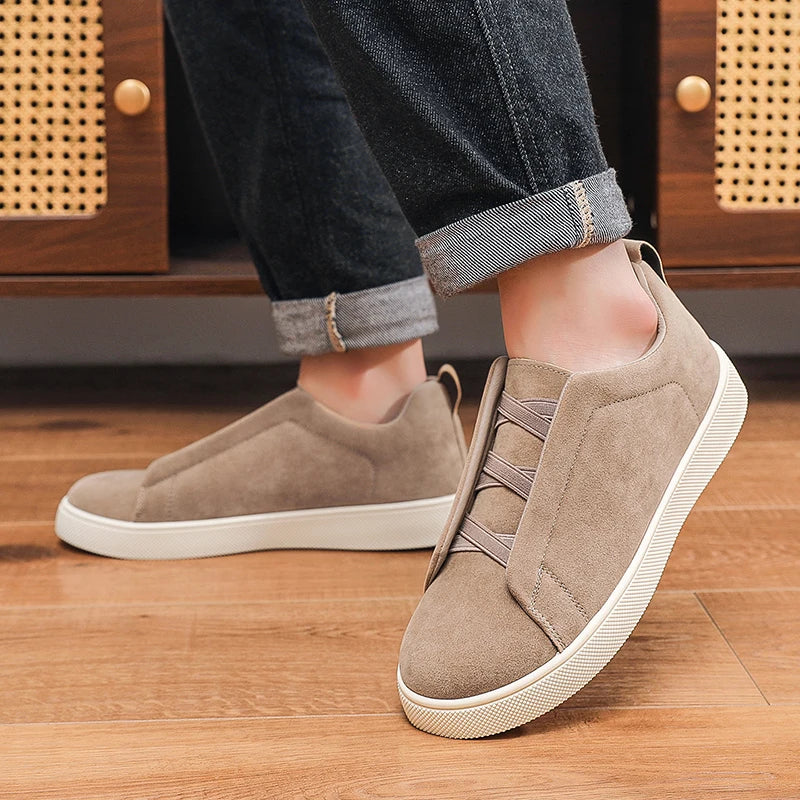 Baskets basses en daim de qualité pour homme, semelles épaisses amortissantes, style moderne et décontracté, confort au quotidien
