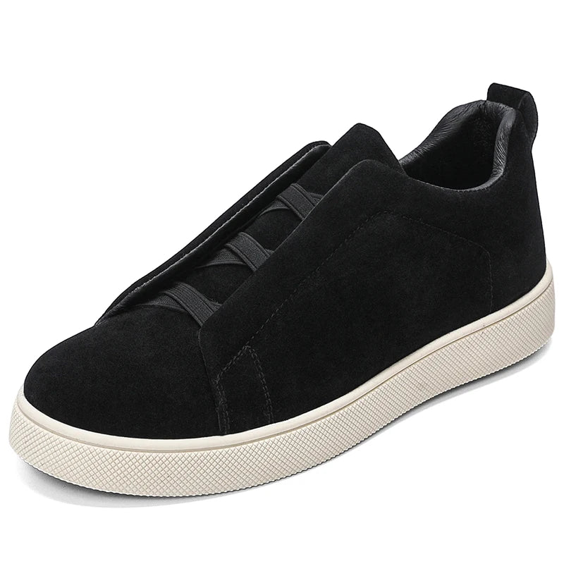 Baskets basses en daim de qualité pour homme, semelles épaisses amortissantes, style moderne et décontracté, confort au quotidien