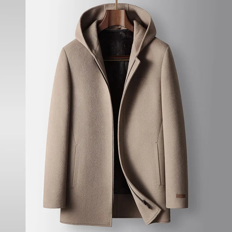 Manteau à capuche 100 % laine